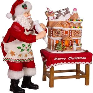 Kurt Adler 10.5-Inch Battery-Operated Fabriche Santa Decorating LED Gingerbread House Table Piece (JEL1203)