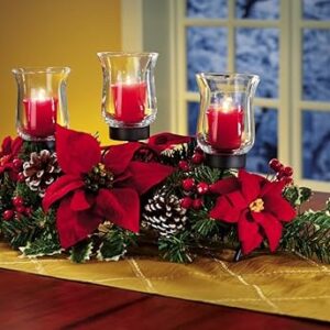 Collections Etc Christmas Poinsettia Candle Holder Centerpiece with Pinecones, Red 20" L x 9" W x 9 1/4" H