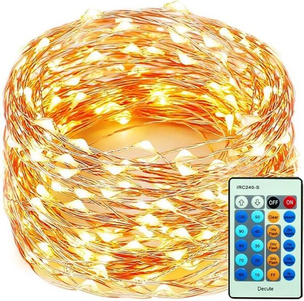 Decute 300Led 99FT Copper Wire Christmas Fairy String Lights Dimmable with Remote Control Starry Lights with UL Cerficated Decorative for Party Wedding Bedroom Christmas Tree Warm White