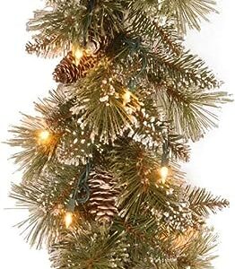 National Tree Company Pre-Lit Artificial Christmas Garland, Green, Glittery Bristle Pine, White Lights, Decorated with Pine Cones, Battery Operated, Christmas Collection, 6 Feet