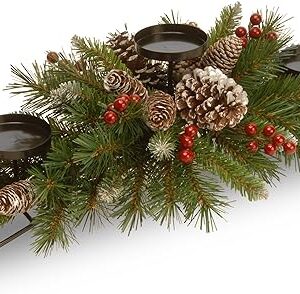 National Tree Company Artificial Christmas Centerpiece | Includes 3 Candle Holders, Red Berries, Pine Cones and Steal Base | Frosted Berry - 30 Inch