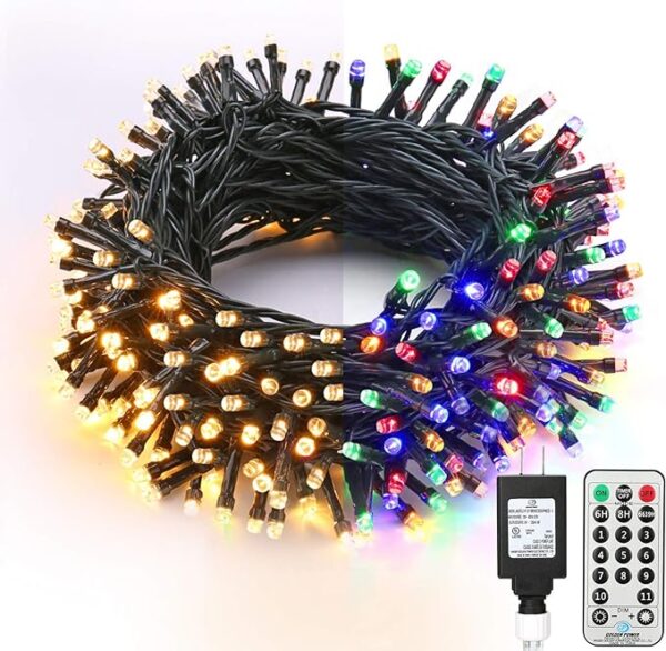 Brizled Christmas Lights, 65.67ft 200 LED Color Changing Tree Lights 11-Function Warm White & Multicolor Christmas Lights, Connectable 24V Safe Adapter Remote Decorative Lights String for Xmas Party