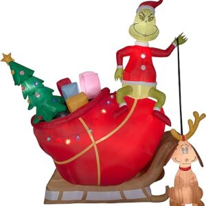 Gemmy 19836 Airblown Grinch and Max in Sleigh Christmas Inflatable