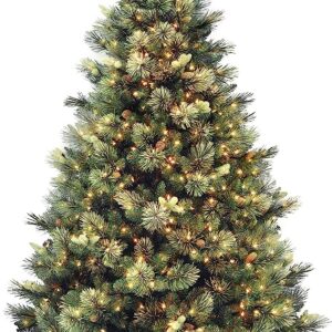 National Tree Company Carolina Pine 7.5 Foot Artificial Holiday Prelit Christmas Tree w/750 Clear Lights, Pinecones, 1399 Branch Tips and Metal Stand